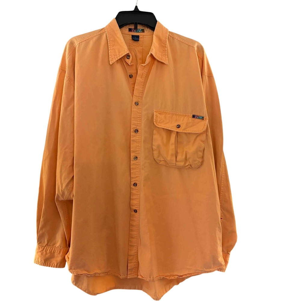 Cutter & Buck Button Down Shirt Mens L Orange Cotton Long Sleeve Utility Outdoor